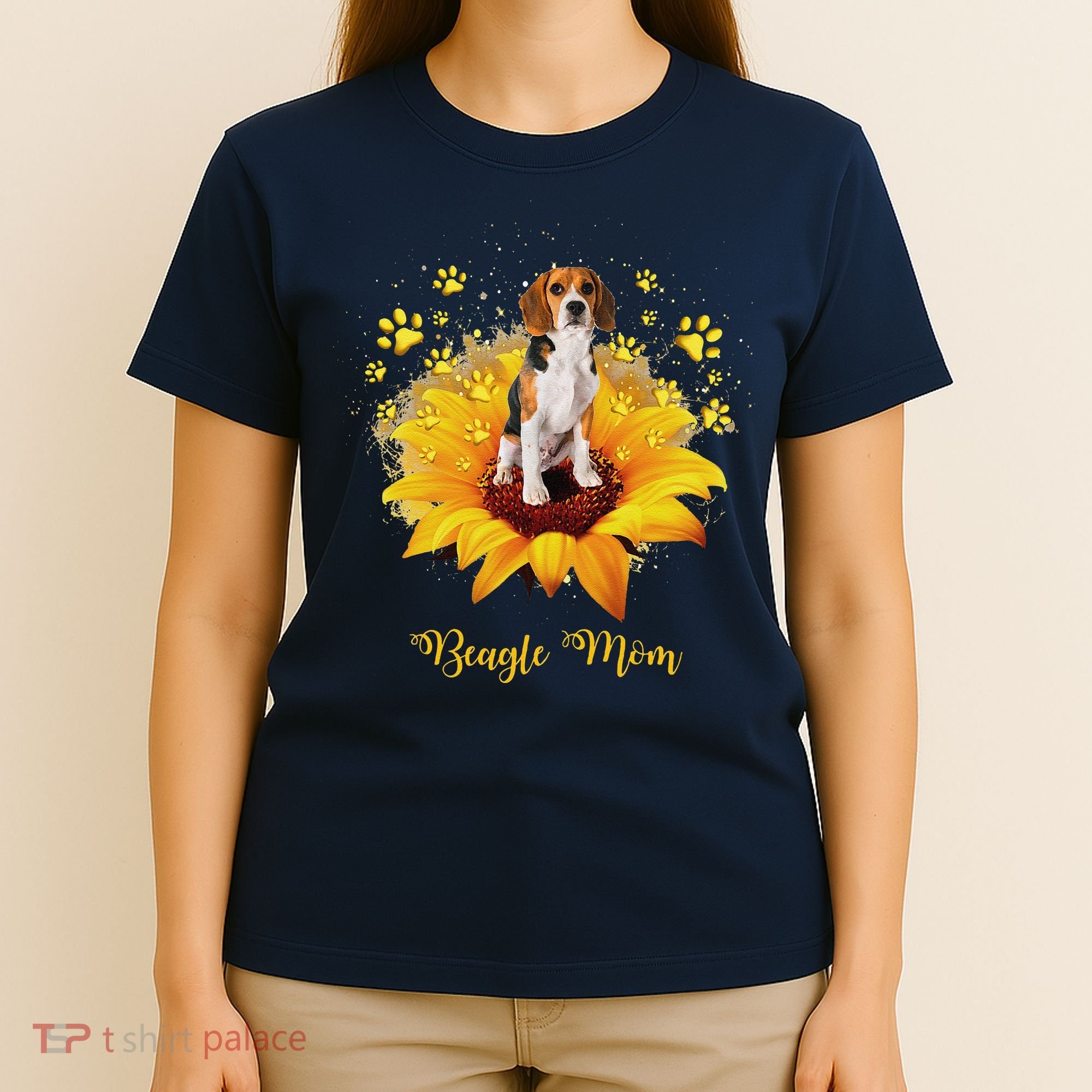 Beagle Mom Sunflower With Dog Paw MotherS Day T-Shirt