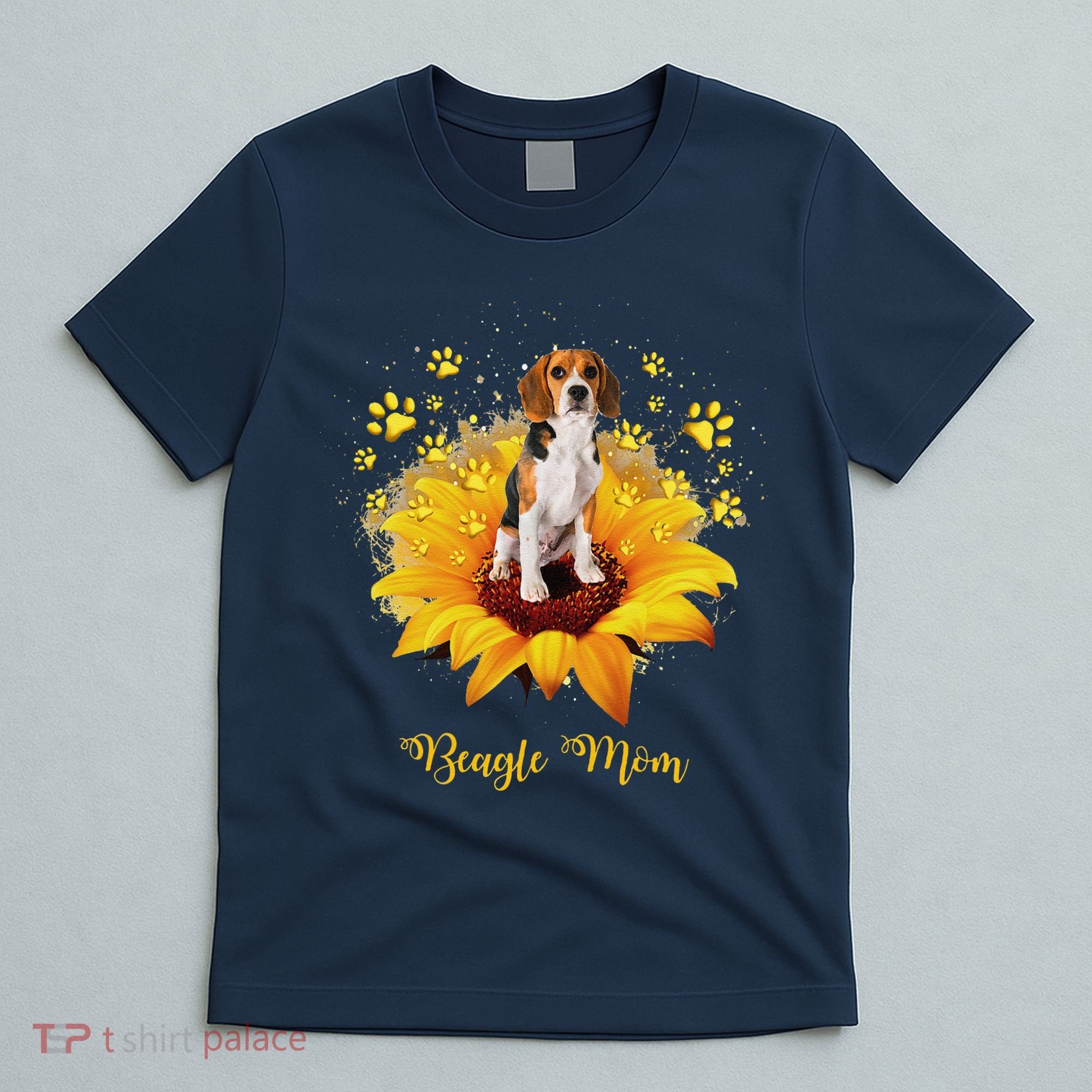 Beagle Mom Sunflower With Dog Paw MotherS Day T-Shirt