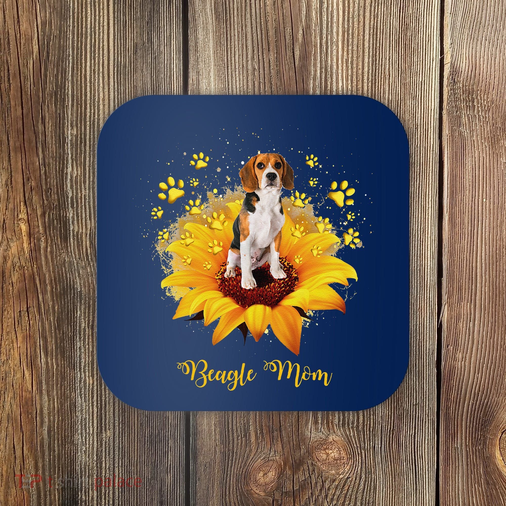 Beagle Mom Sunflower With Dog Paw MotherS Day Coaster