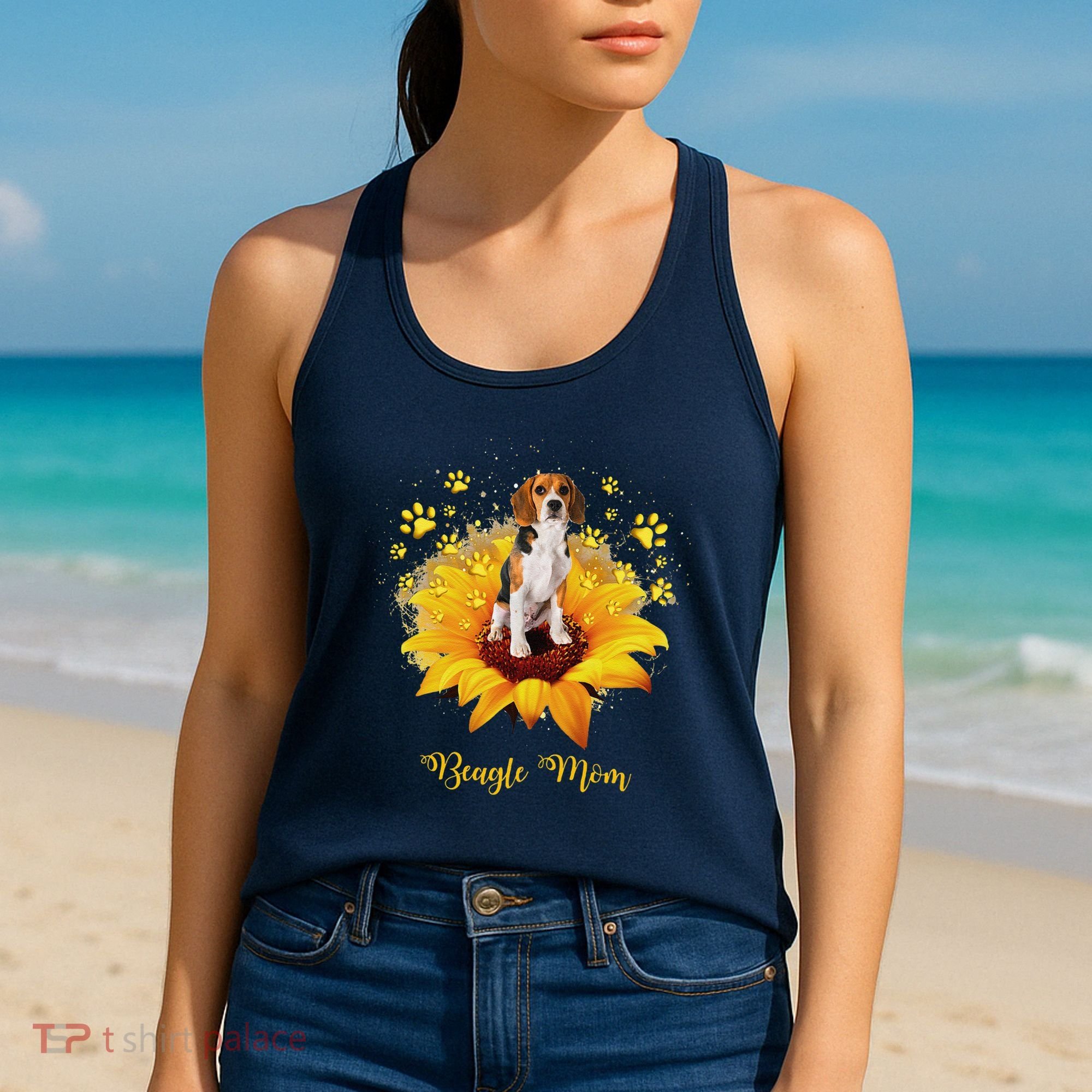 Beagle Mom Sunflower With Dog Paw MotherS Day Women's Tank Top