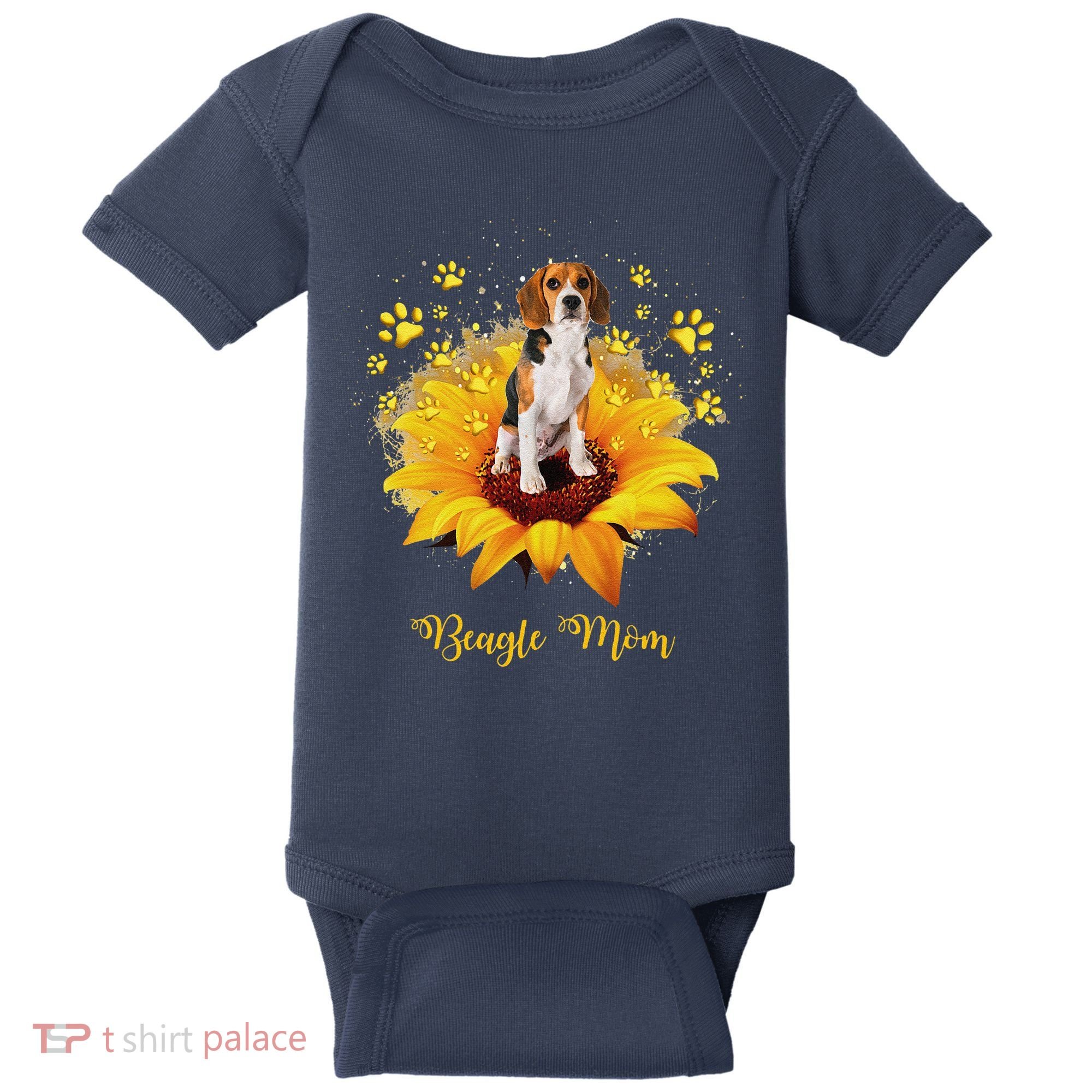 Beagle Mom Sunflower With Dog Paw MotherS Day Baby Bodysuit