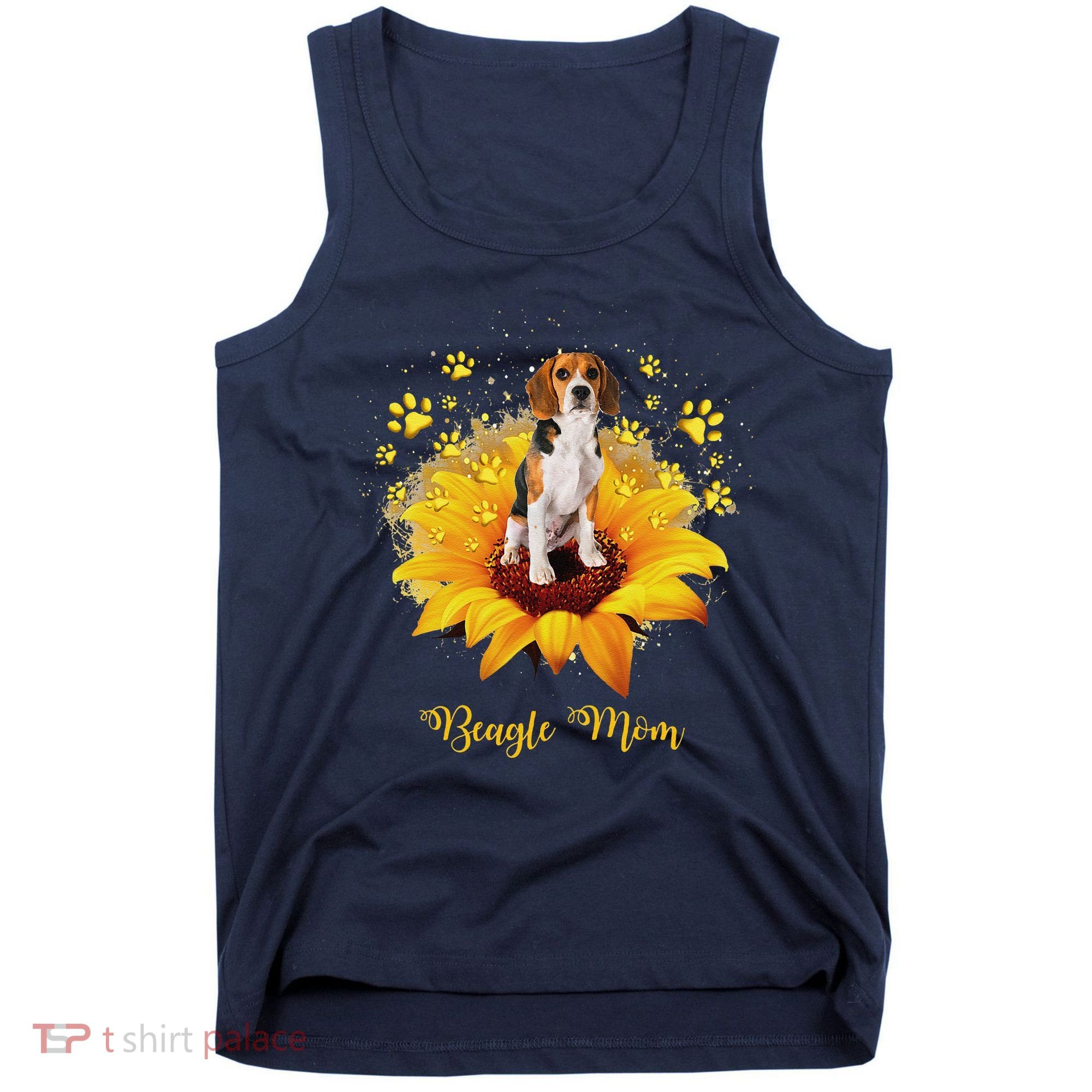 Beagle Mom Sunflower With Dog Paw MotherS Day Tank Top