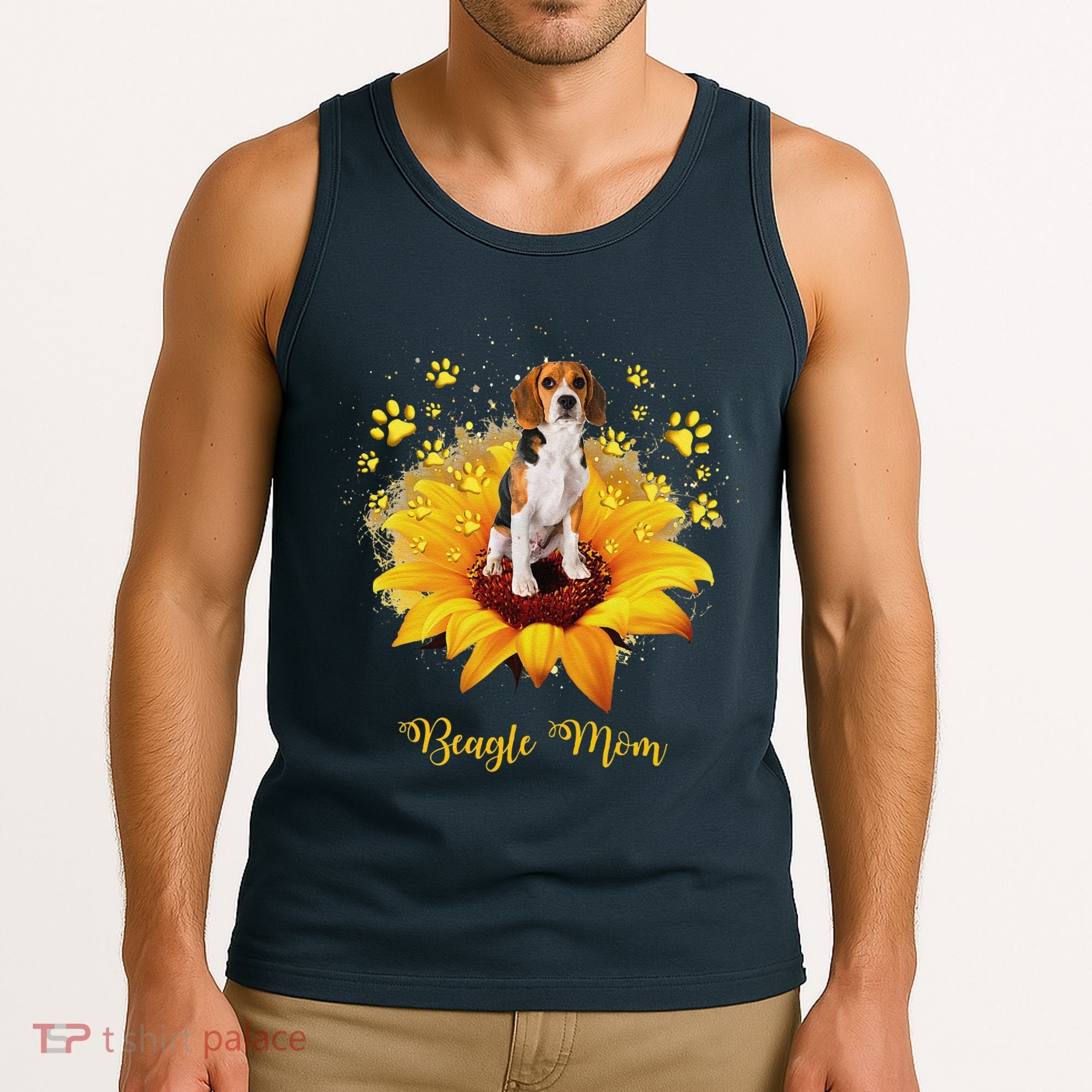 Beagle Mom Sunflower With Dog Paw MotherS Day Tank Top