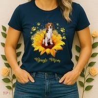 Beagle Mom Sunflower With Dog Paw MotherS Day Women's T-Shirt thumb 2