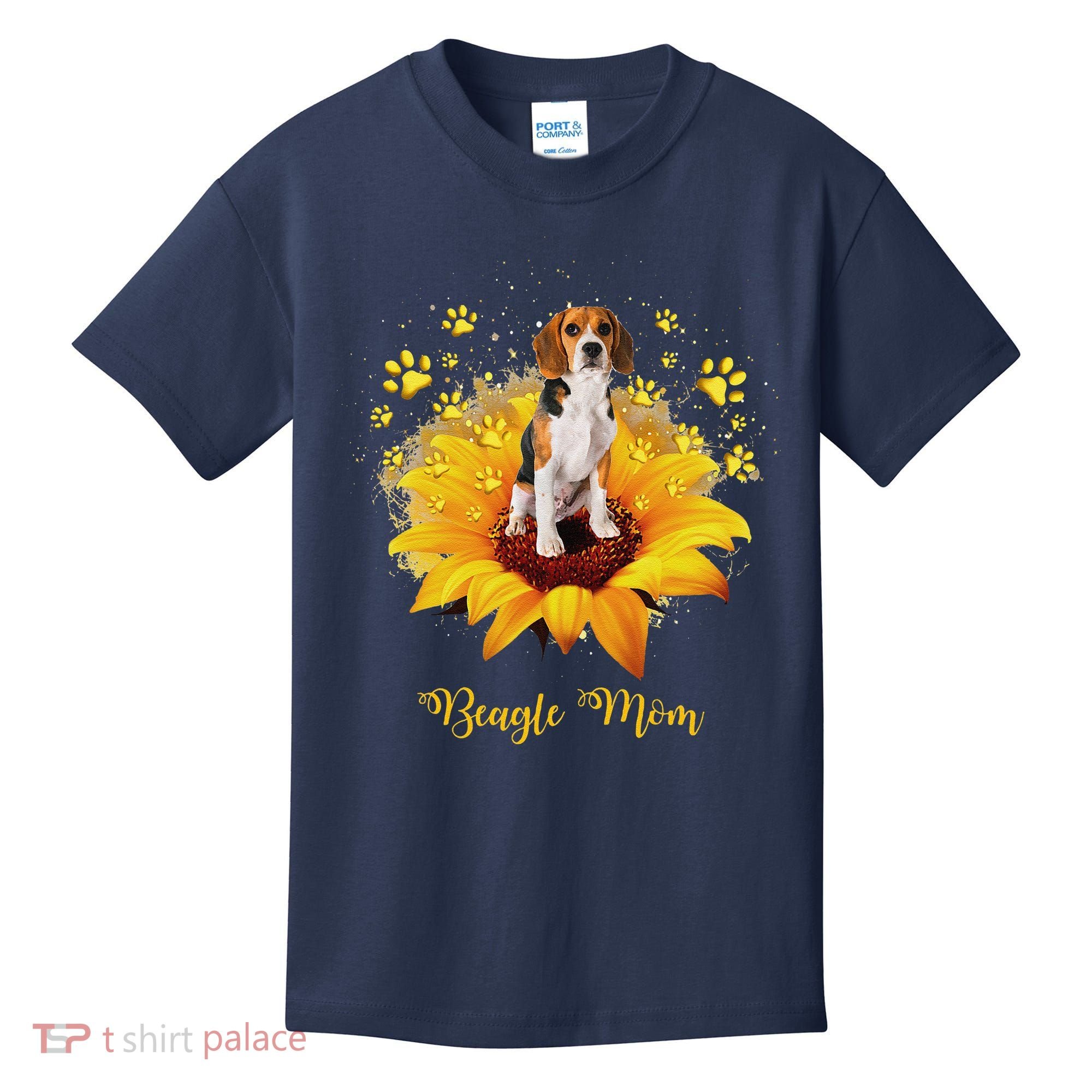 Beagle Mom Sunflower With Dog Paw MotherS Day Kids T-Shirt