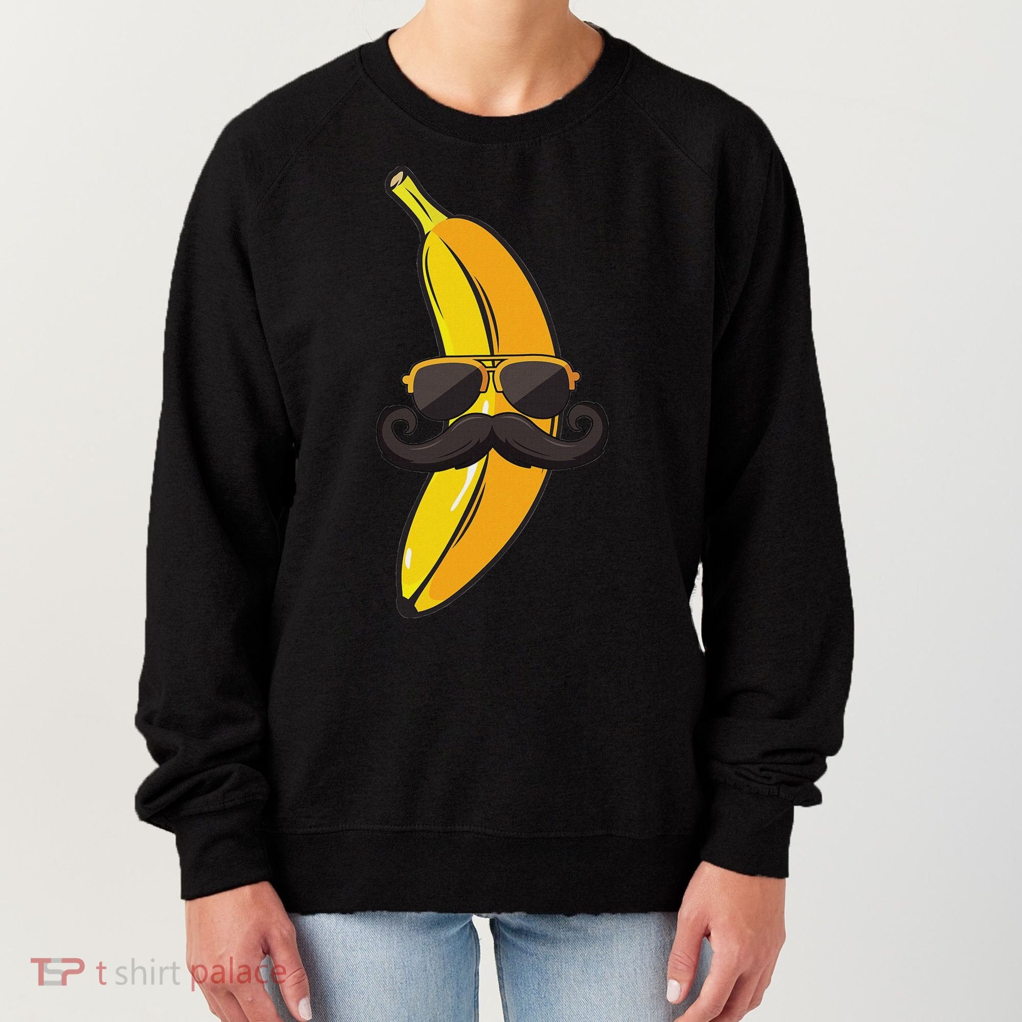 Banana Mustache Sunglasses Face Funny Fruit Cool Banana Women's Sweatshirt