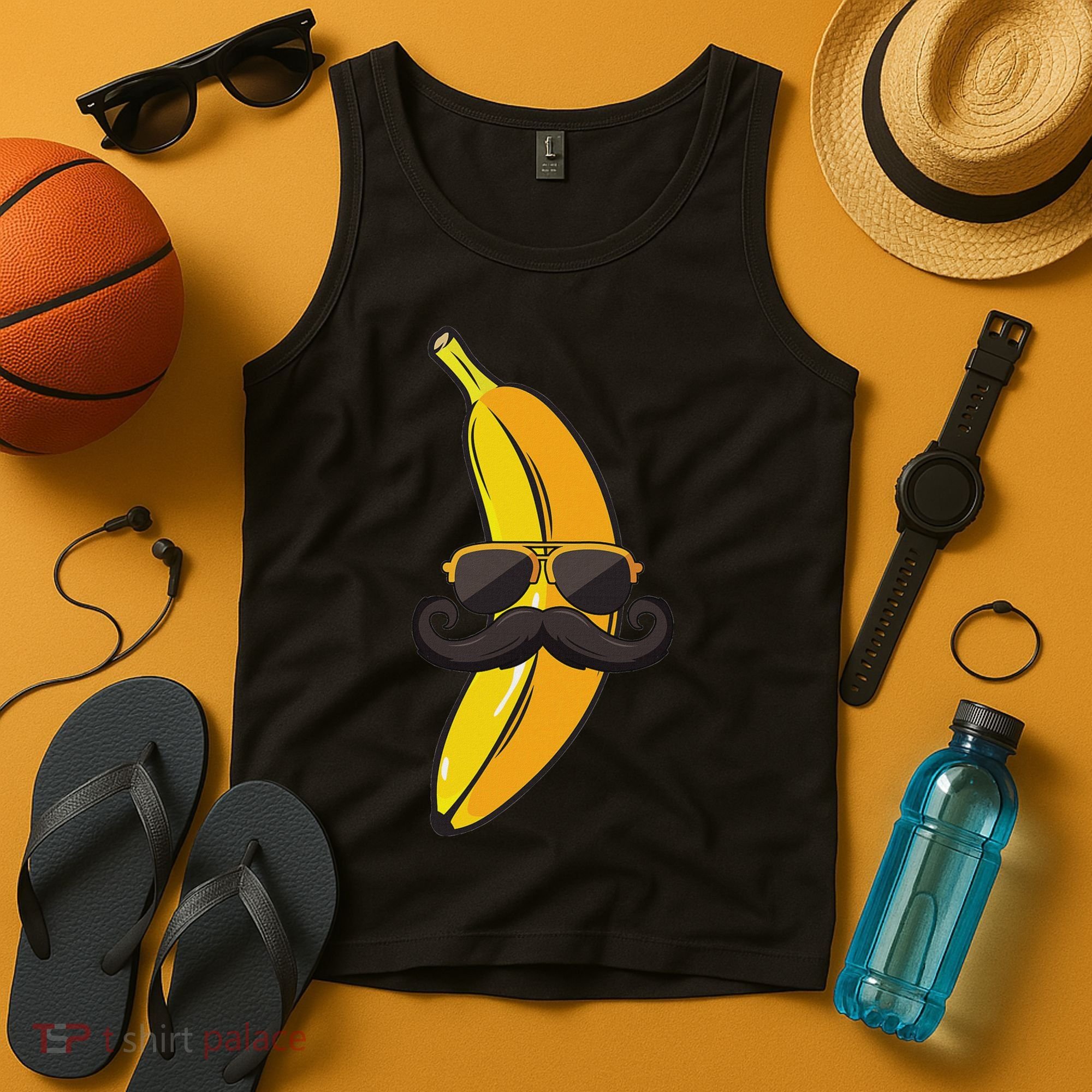 Banana Mustache Sunglasses Face Funny Fruit Cool Banana Tank Top