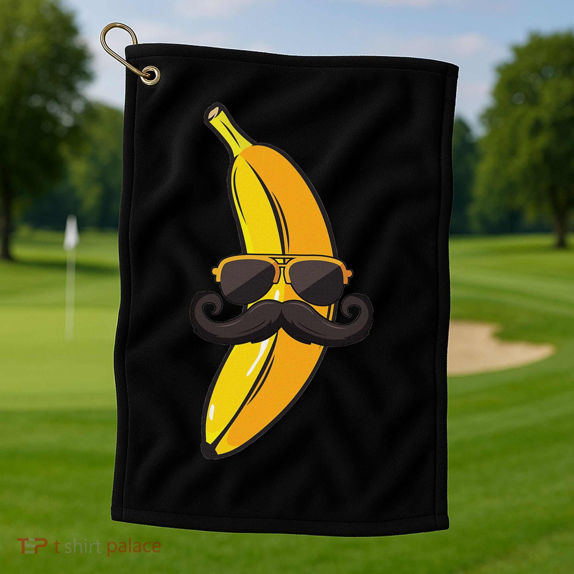 Banana Mustache Sunglasses Face Funny Fruit Cool Banana Golf Towel