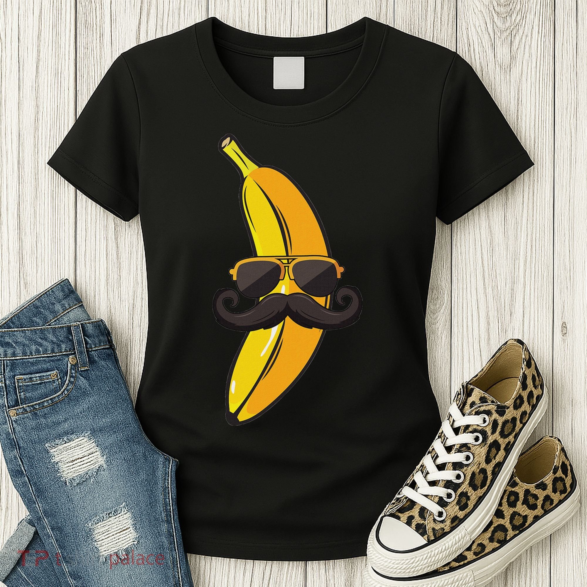 Banana Mustache Sunglasses Face Funny Fruit Cool Banana Women's T-Shirt