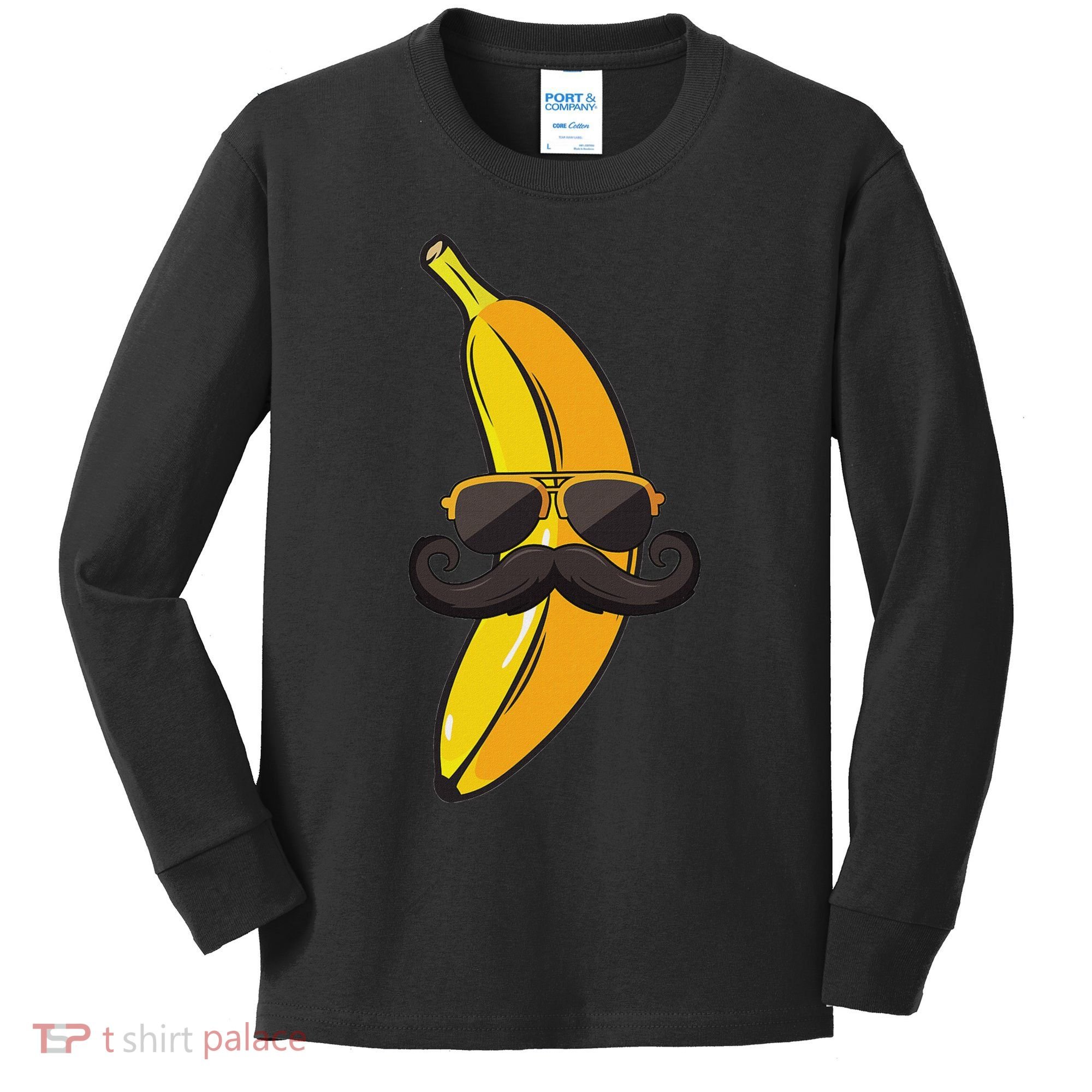Banana Mustache Sunglasses Face Funny Fruit Cool Banana Kids Long Sleeve Shirt