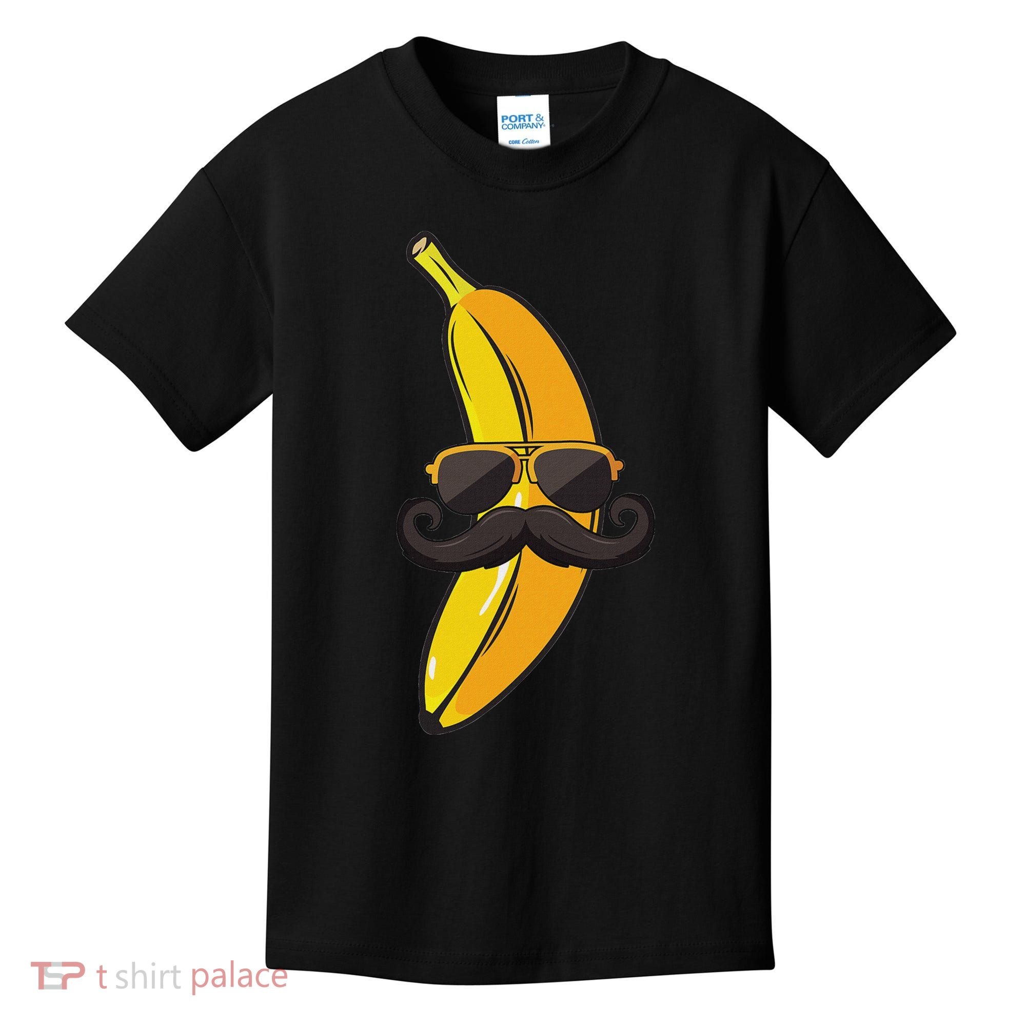 Banana Mustache Sunglasses Face Funny Fruit Cool Banana Kids T-Shirt