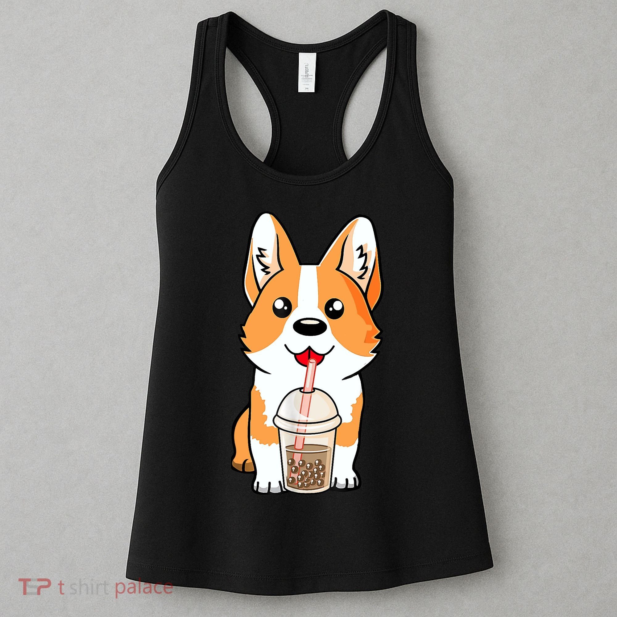 Boba Milk Tea Corgi Dog Puppy Lover Kawaii Japanese Anime Women's Tank Top
