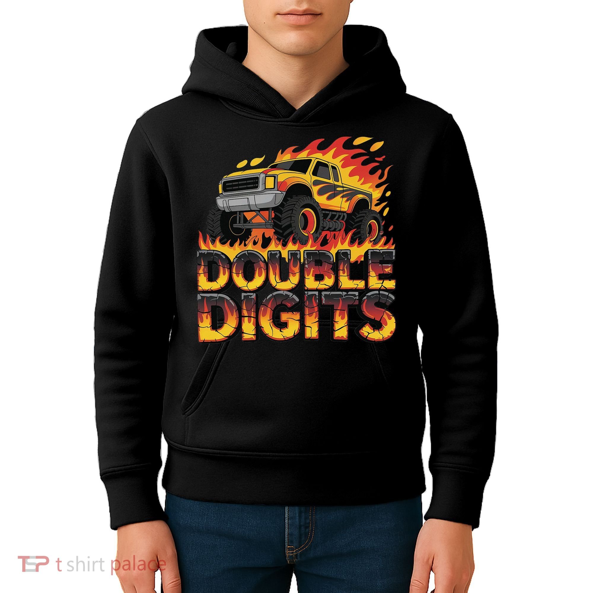 Birthday Monster Truck Bruh Im Double Digits 10 Year Old Kids Hoodie