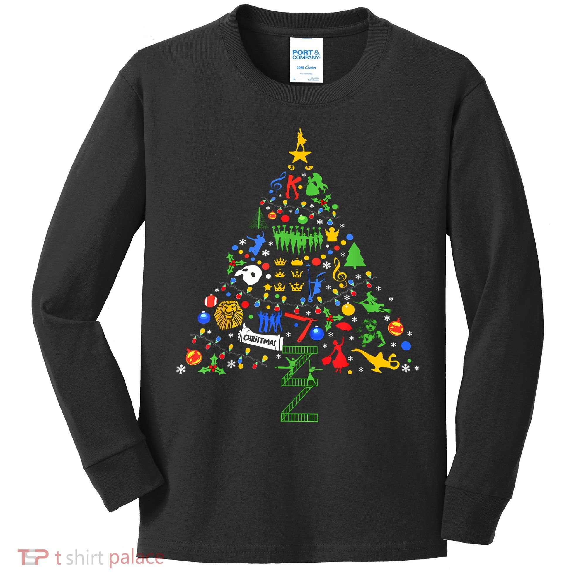 Broadway Musical Theatre Christmas Tree Kids Long Sleeve Shirt