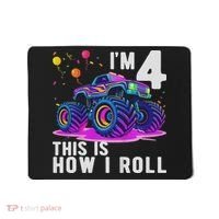 Birthday Monster Truck 4 Year Old Boy 4th Birthday Party Mousepad thumb 0