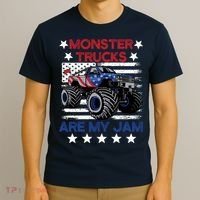 Boy Monster Truck American Flag Racing Usa Patriotic Retro T-Shirt thumb 3