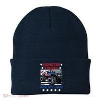 Boy Monster Truck American Flag Racing Usa Patriotic Retro Beanie thumb 0