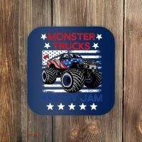 Boy Monster Truck American Flag Racing Usa Patriotic Retro Coaster thumb 0