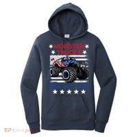 Boy Monster Truck American Flag Racing Usa Patriotic Retro Women's Hoodie thumb 0