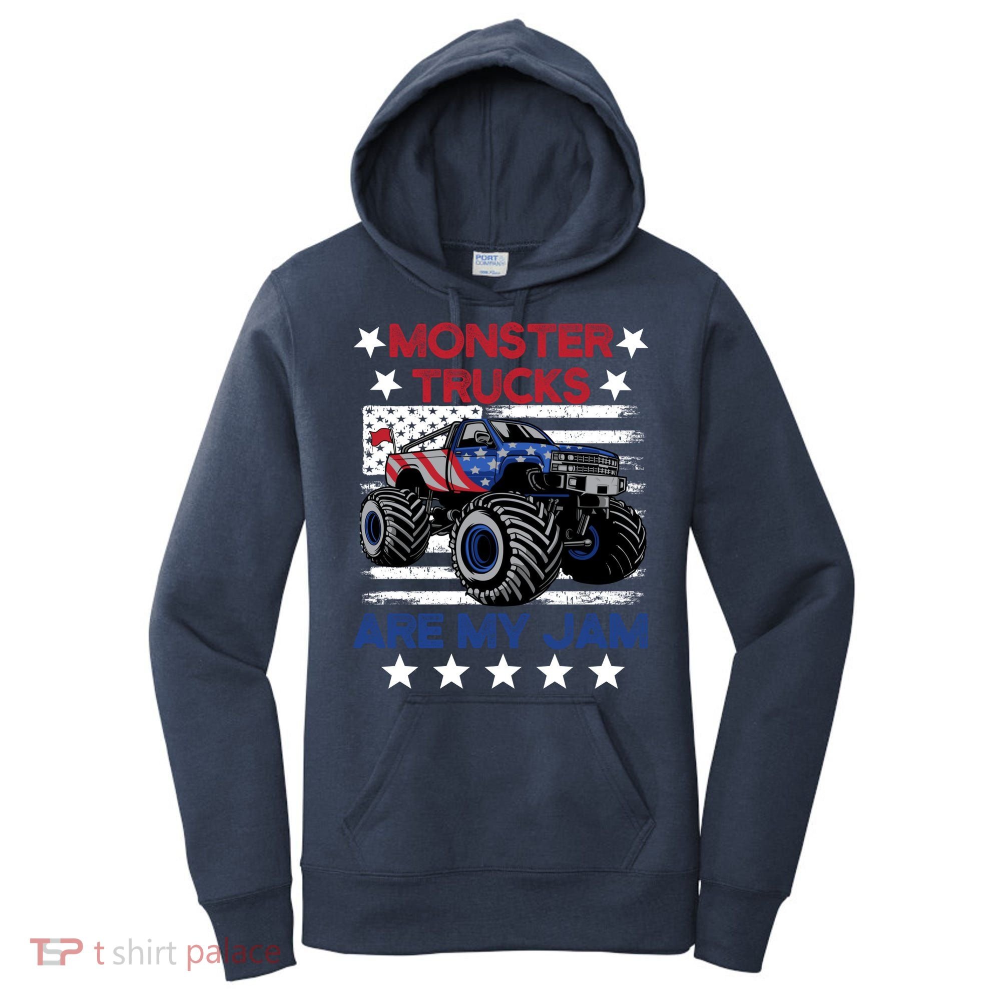 Boy Monster Truck American Flag Racing Usa Patriotic Retro Women's Hoodie