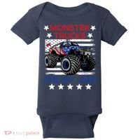 Boy Monster Truck American Flag Racing Usa Patriotic Retro Baby Bodysuit thumb 0