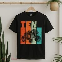 Birthday Monster Truck Retro 10 Year Old Bday T-Shirt thumb 2