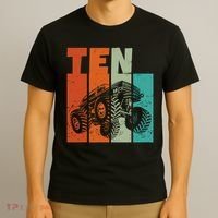 Birthday Monster Truck Retro 10 Year Old Bday T-Shirt thumb 3