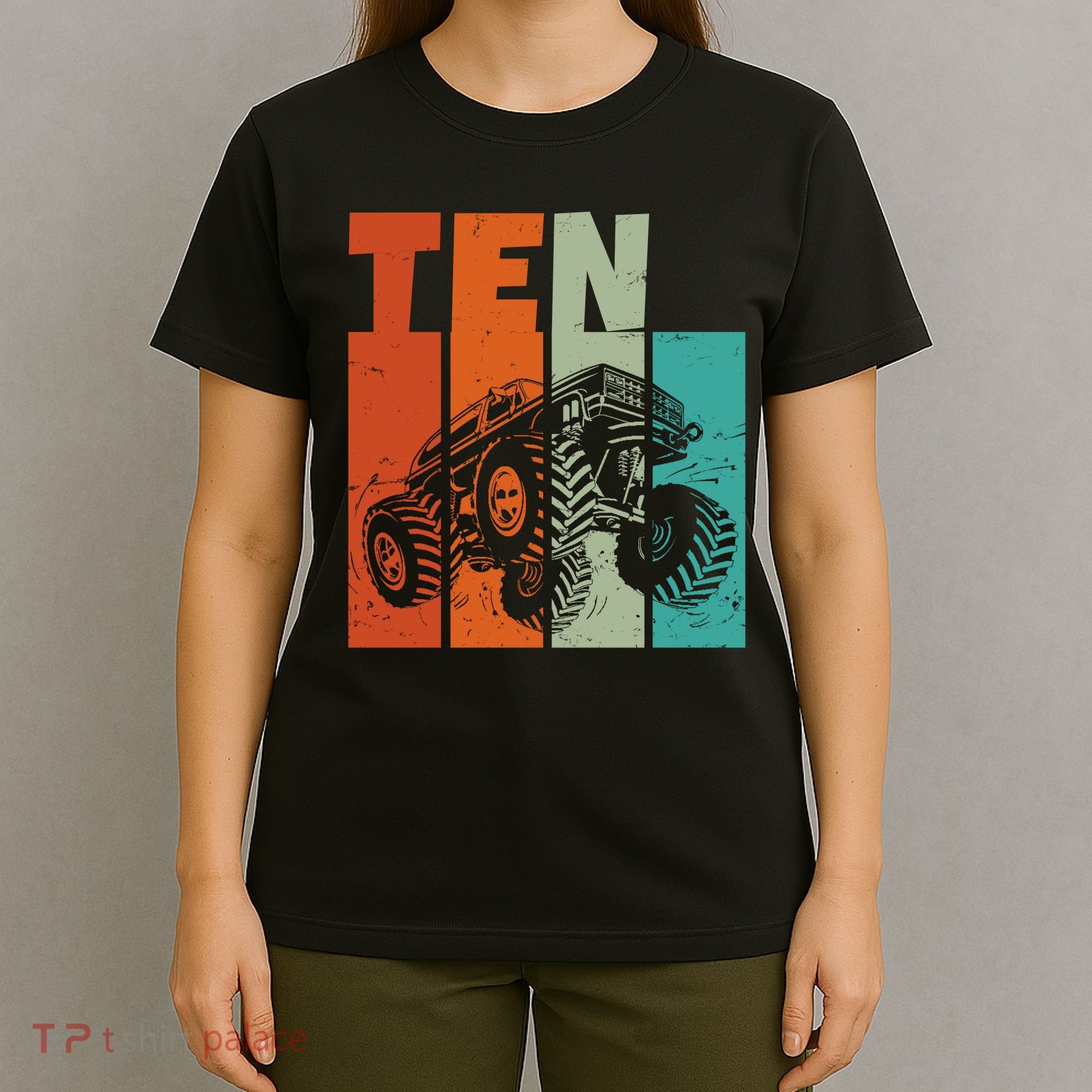 Birthday Monster Truck Retro 10 Year Old Bday T-Shirt