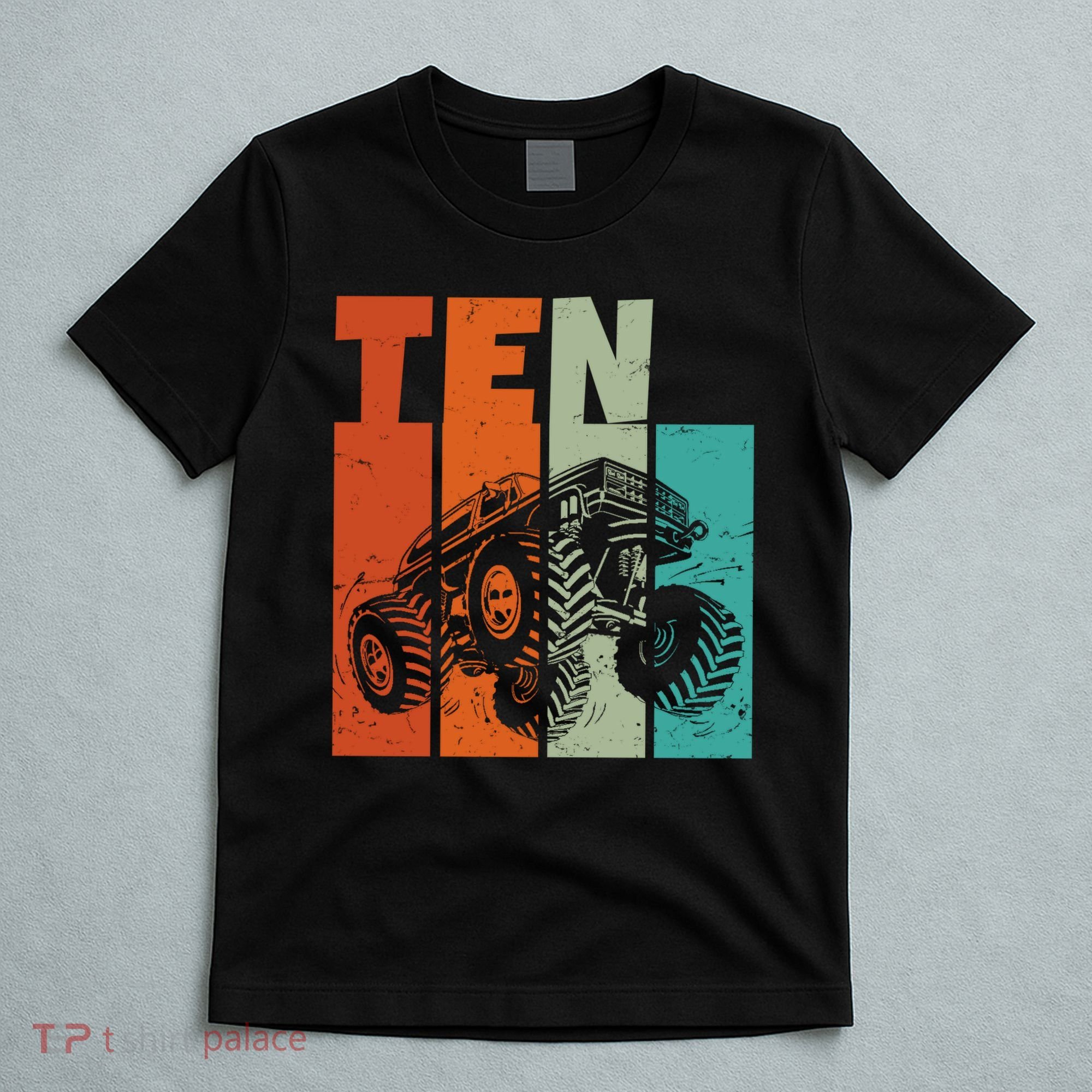 Birthday Monster Truck Retro 10 Year Old Bday T-Shirt