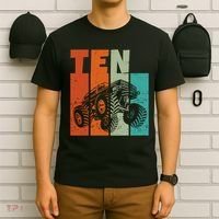 Birthday Monster Truck Retro 10 Year Old Bday T-Shirt thumb 6
