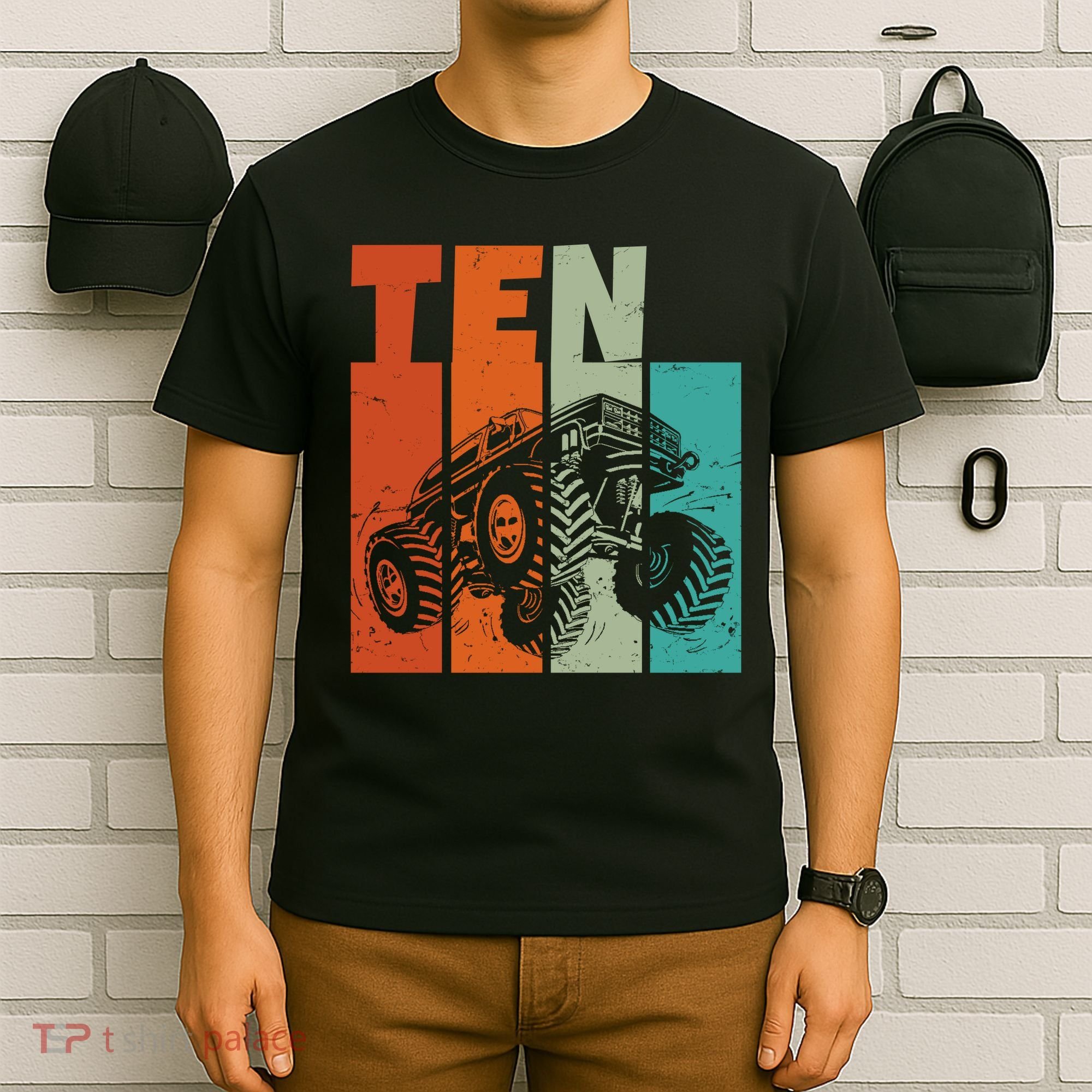 Birthday Monster Truck Retro 10 Year Old Bday T-Shirt