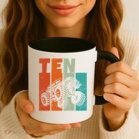 Birthday Monster Truck Retro 10 Year Old Bday Coffee Mug thumb 3