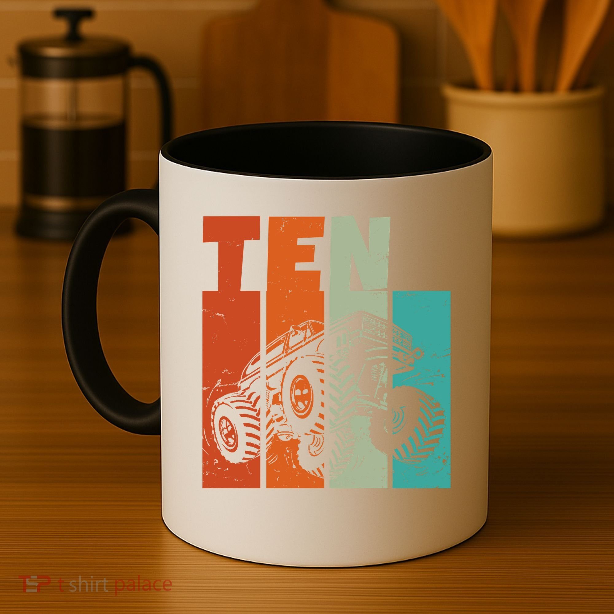 Birthday Monster Truck Retro 10 Year Old Bday Coffee Mug