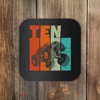 Birthday Monster Truck Retro 10 Year Old Bday Coaster thumb 0