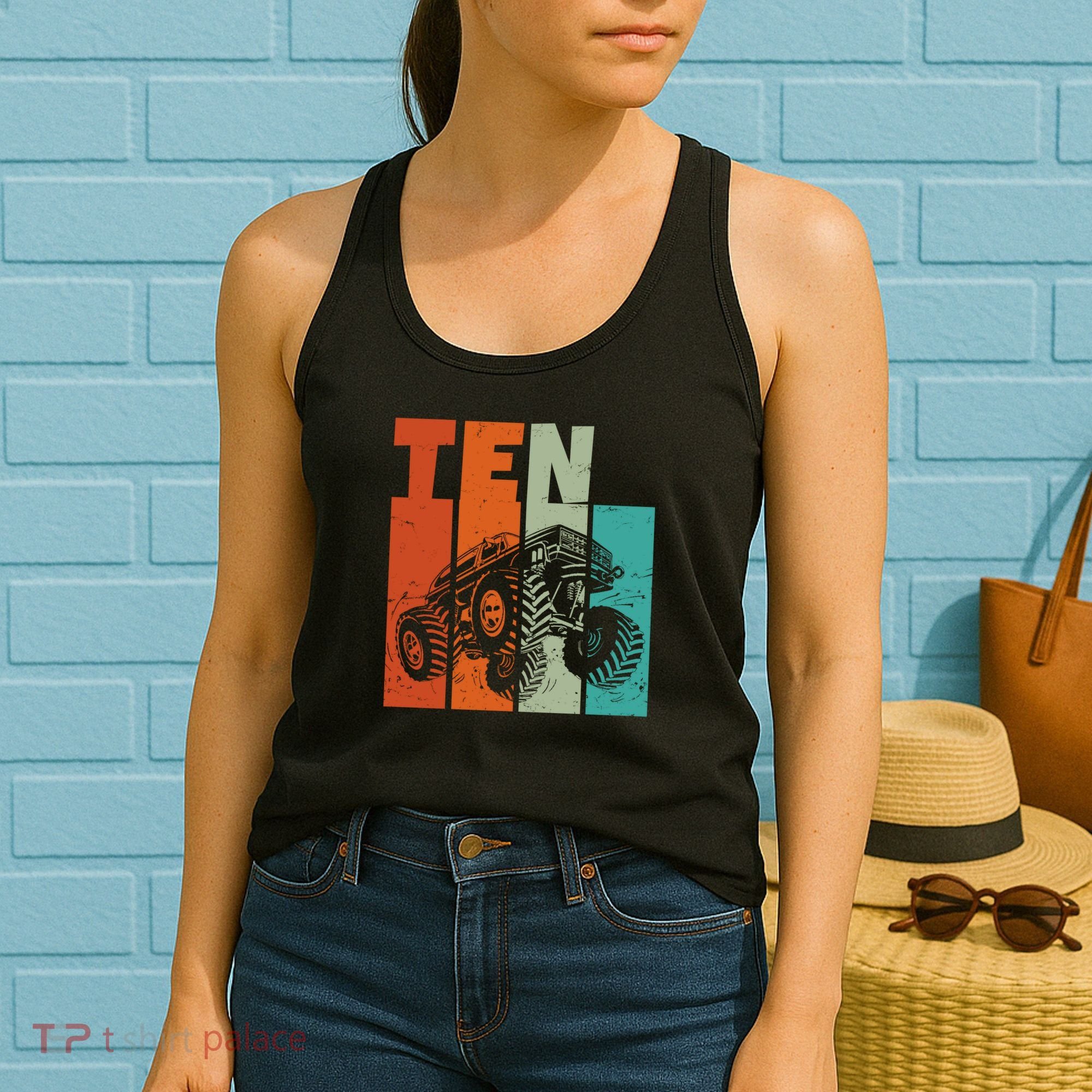 Birthday Monster Truck Retro 10 Year Old Bday Women's Tank Top