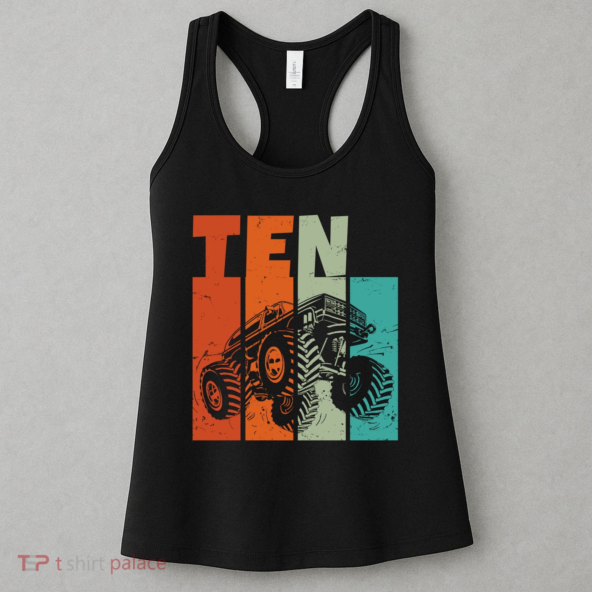Birthday Monster Truck Retro 10 Year Old Bday Women's Tank Top