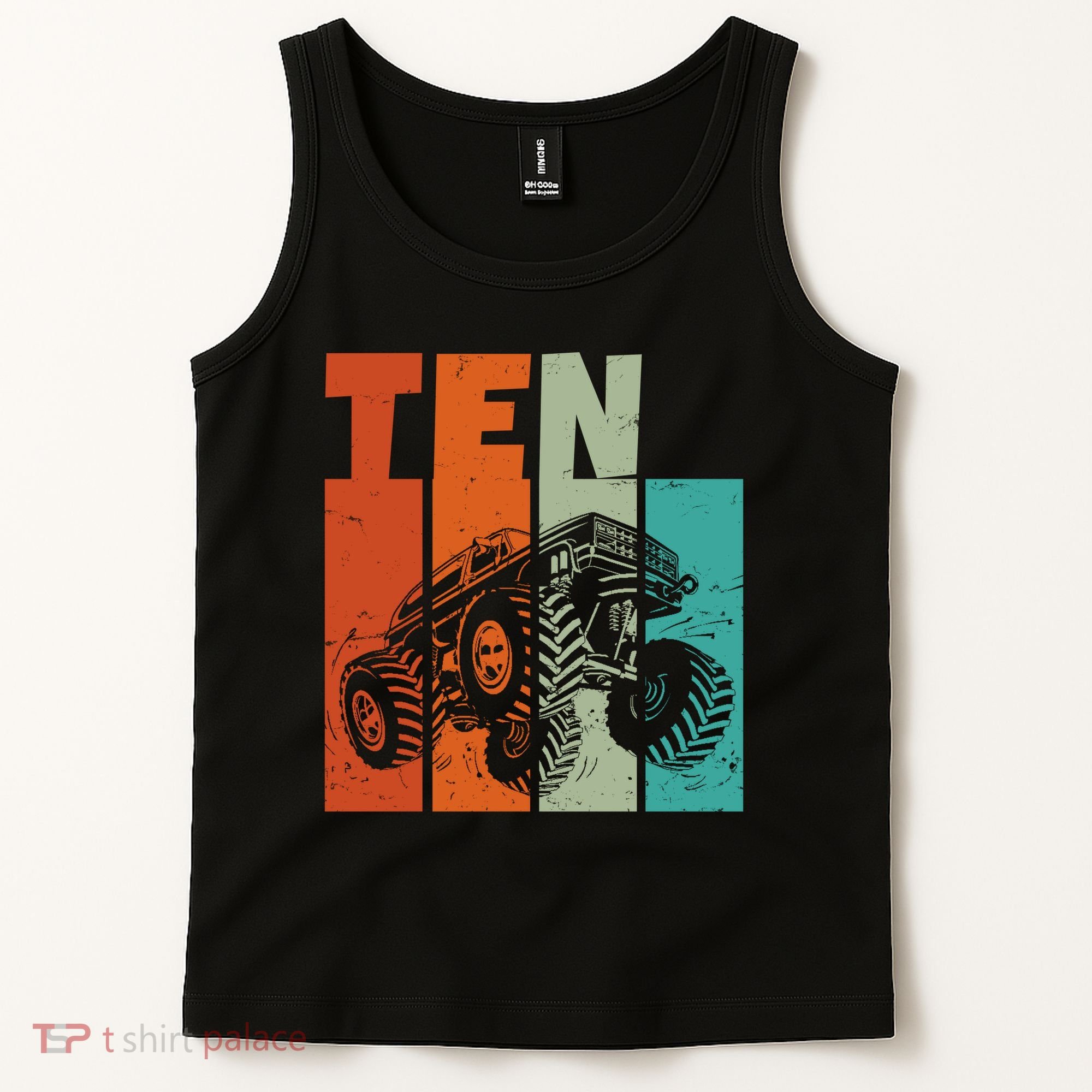Birthday Monster Truck Retro 10 Year Old Bday Tank Top