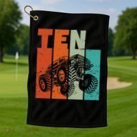 Birthday Monster Truck Retro 10 Year Old Bday Golf Towel thumb 1