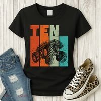 Birthday Monster Truck Retro 10 Year Old Bday Women's T-Shirt thumb 3