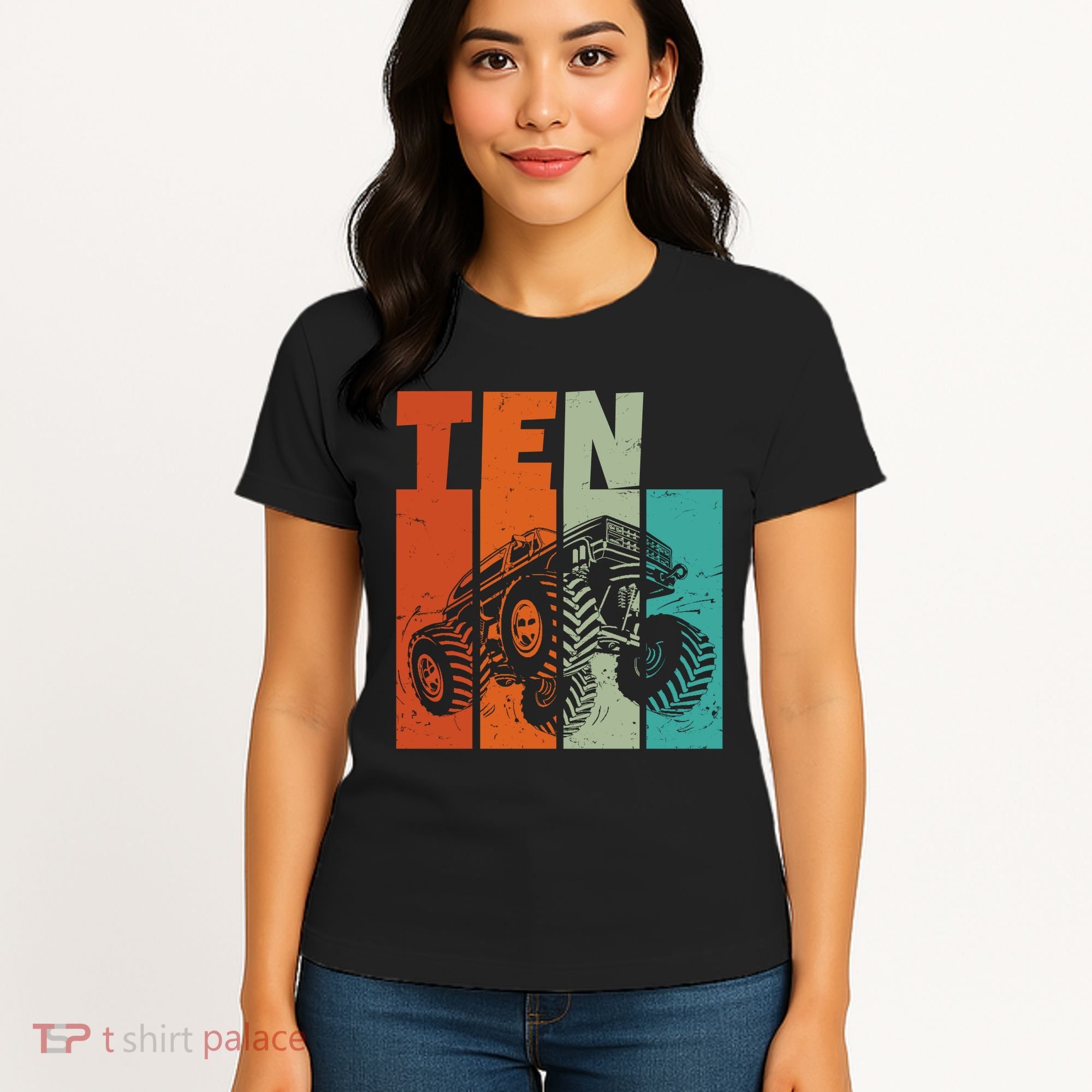 Birthday Monster Truck Retro 10 Year Old Bday Women's T-Shirt