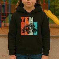 Birthday Monster Truck Retro 10 Year Old Bday Kids Hoodie thumb 3