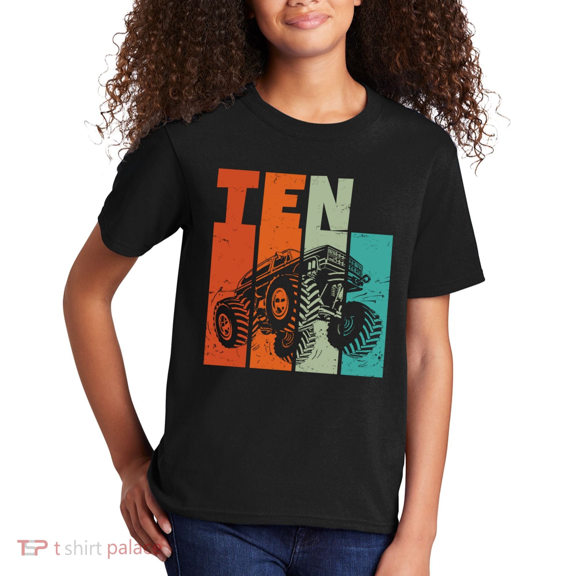 Birthday Monster Truck Retro 10 Year Old Bday Kids T-Shirt