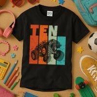 Birthday Monster Truck Retro 10 Year Old Bday Kids T-Shirt thumb 3
