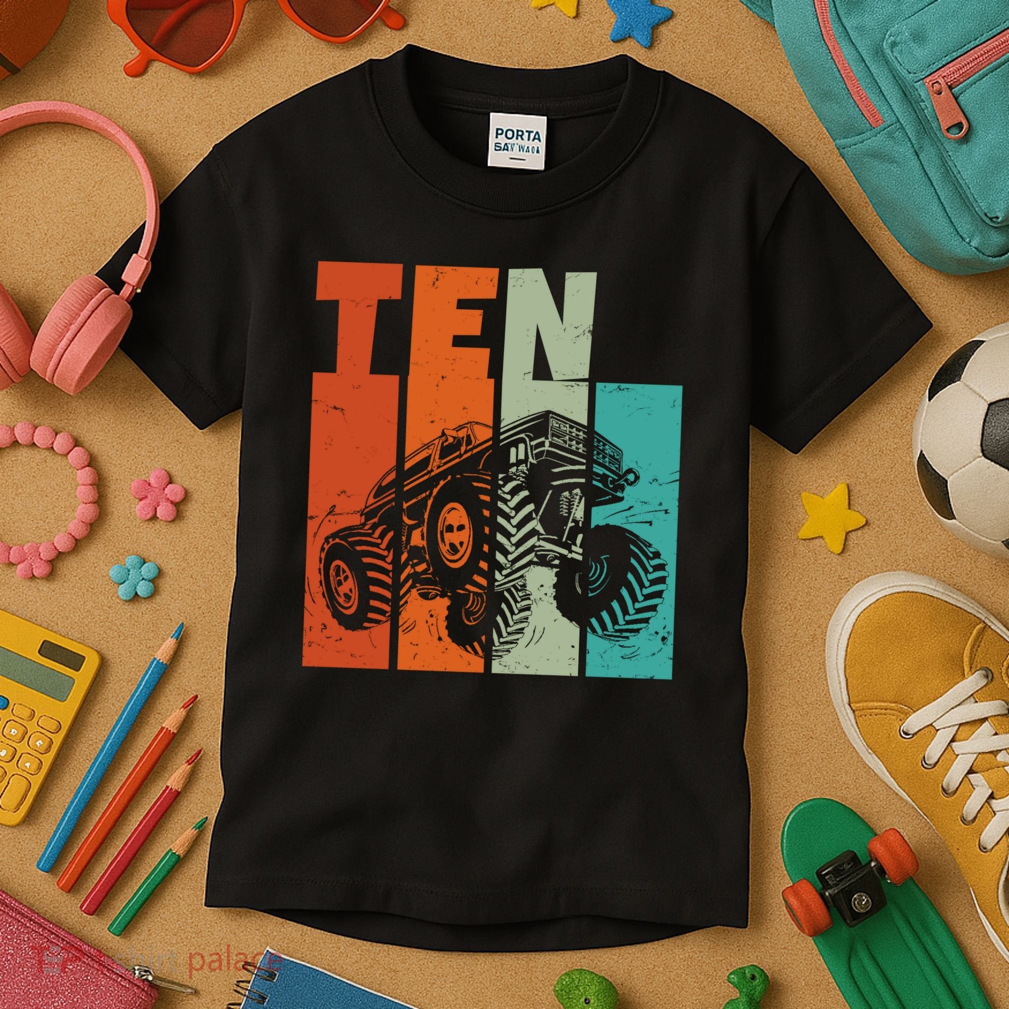 Birthday Monster Truck Retro 10 Year Old Bday Kids T-Shirt