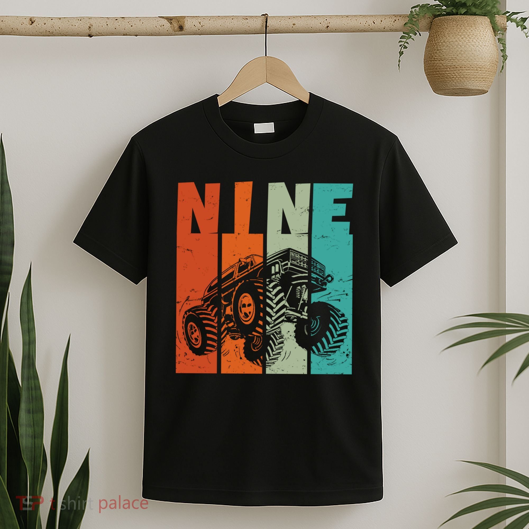 Birthday Monster Truck Retro 9 Year Old Bday T-Shirt