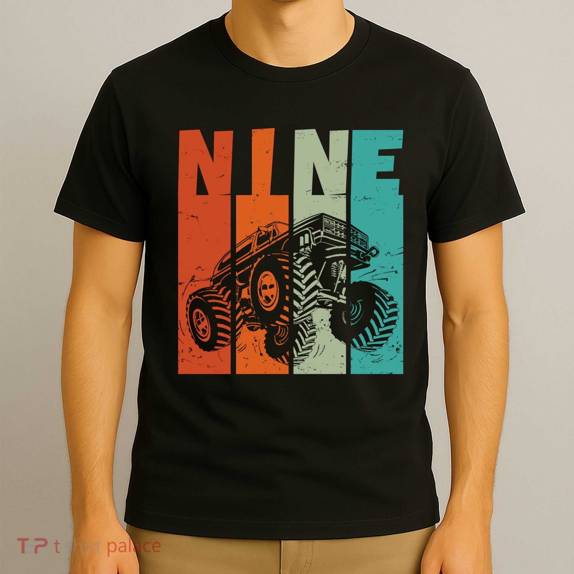 Birthday Monster Truck Retro 9 Year Old Bday T-Shirt