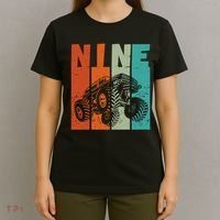 Birthday Monster Truck Retro 9 Year Old Bday T-Shirt thumb 4