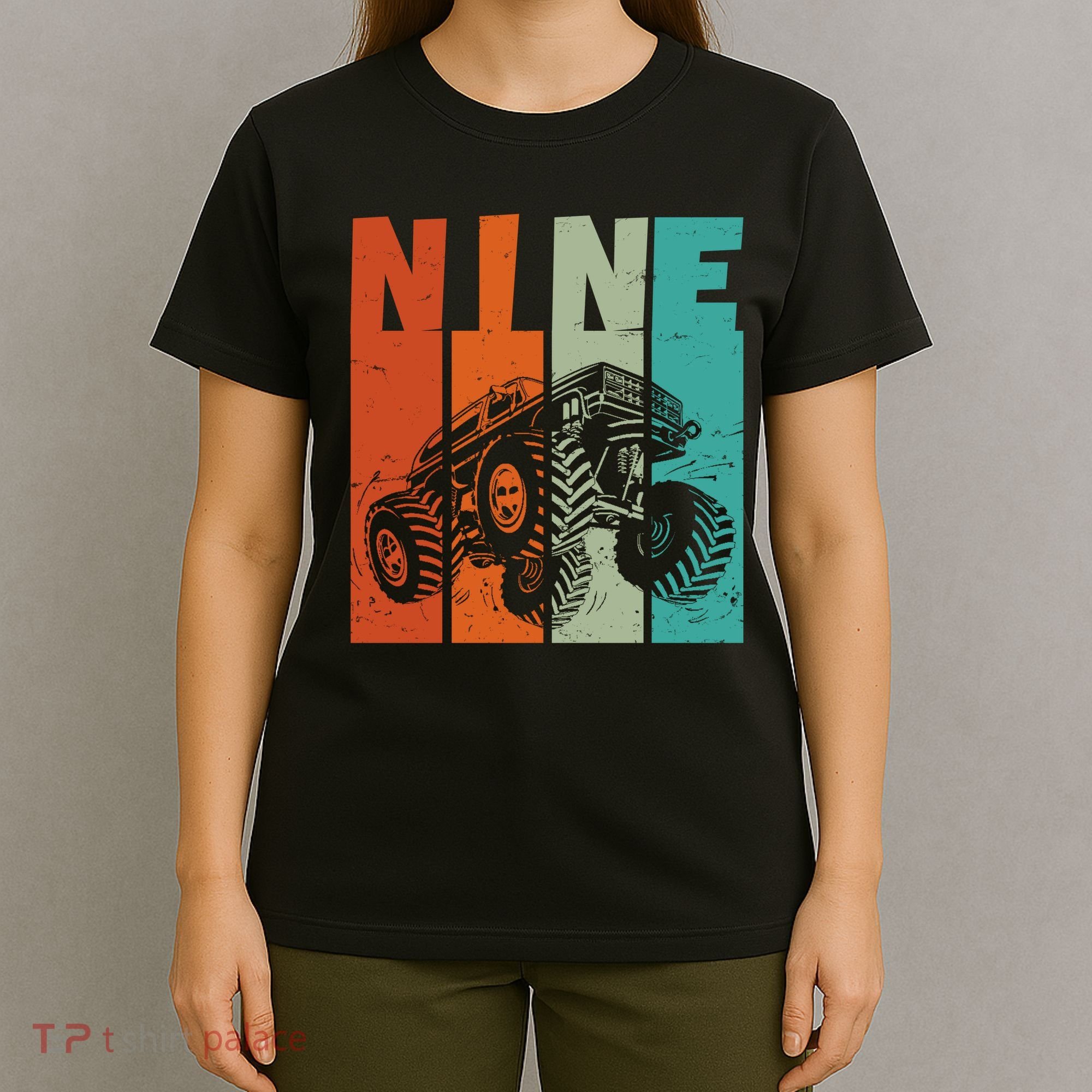 Birthday Monster Truck Retro 9 Year Old Bday T-Shirt