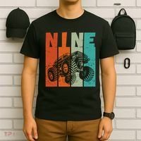Birthday Monster Truck Retro 9 Year Old Bday T-Shirt thumb 6