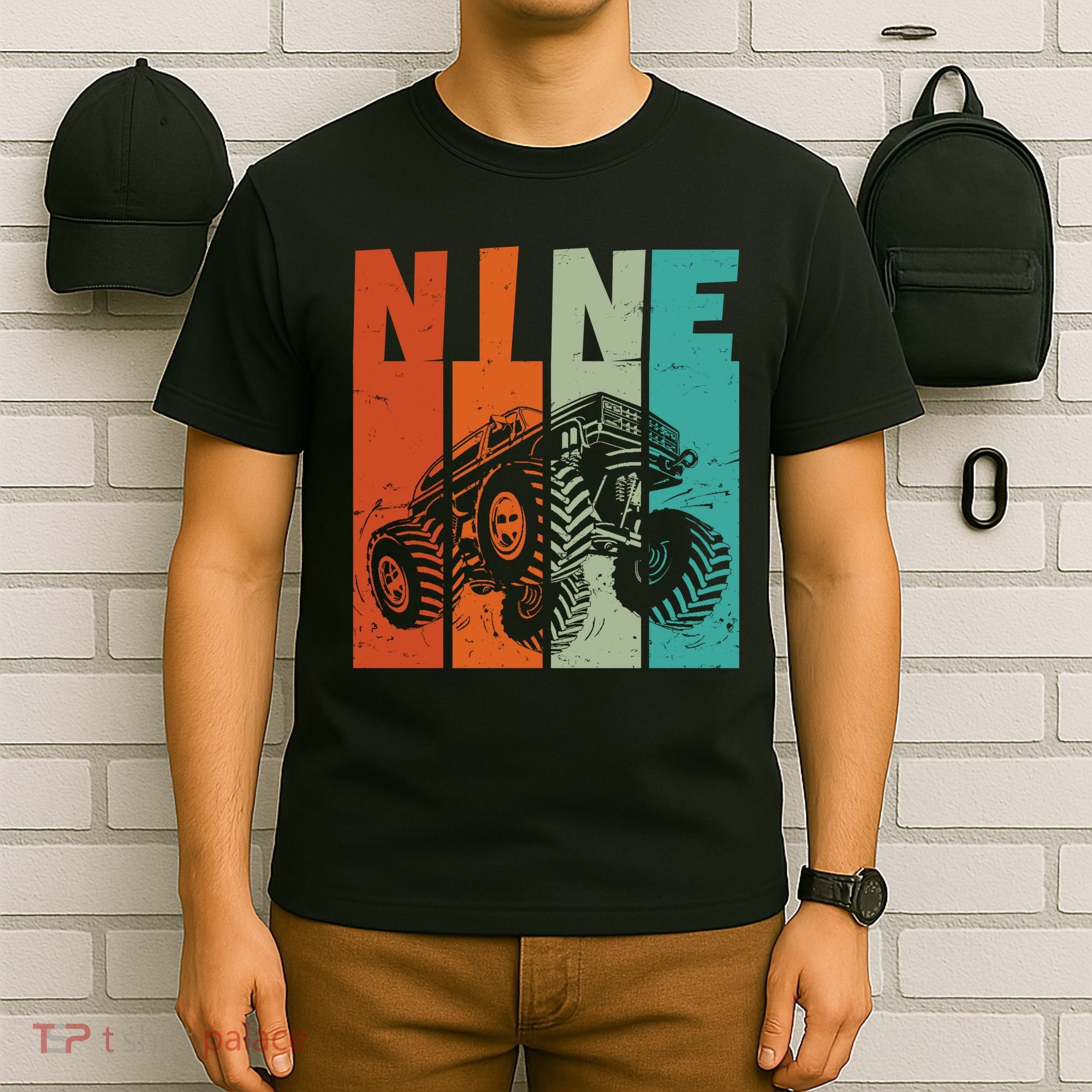 Birthday Monster Truck Retro 9 Year Old Bday T-Shirt